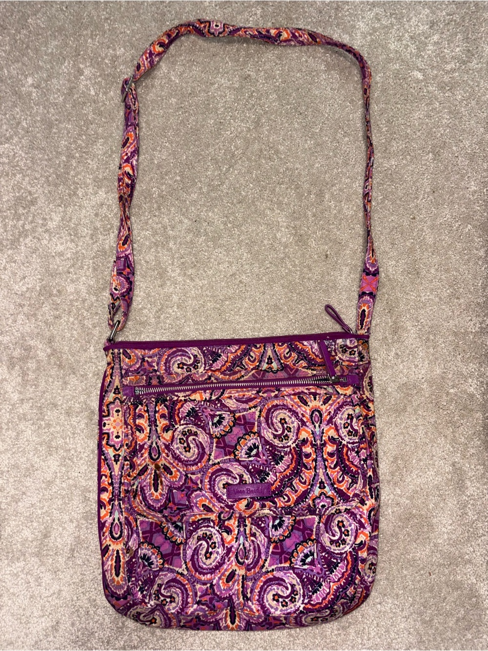 Vera Bradley Purple Paisley Quilted Crossbody with Orange Accents